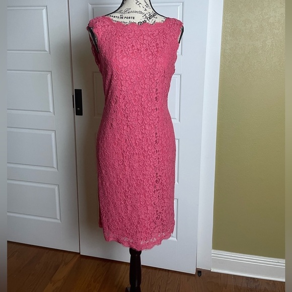 Adrianna Papell Lace Sheath Zipper V-Back Dress - Picture 3 of 7